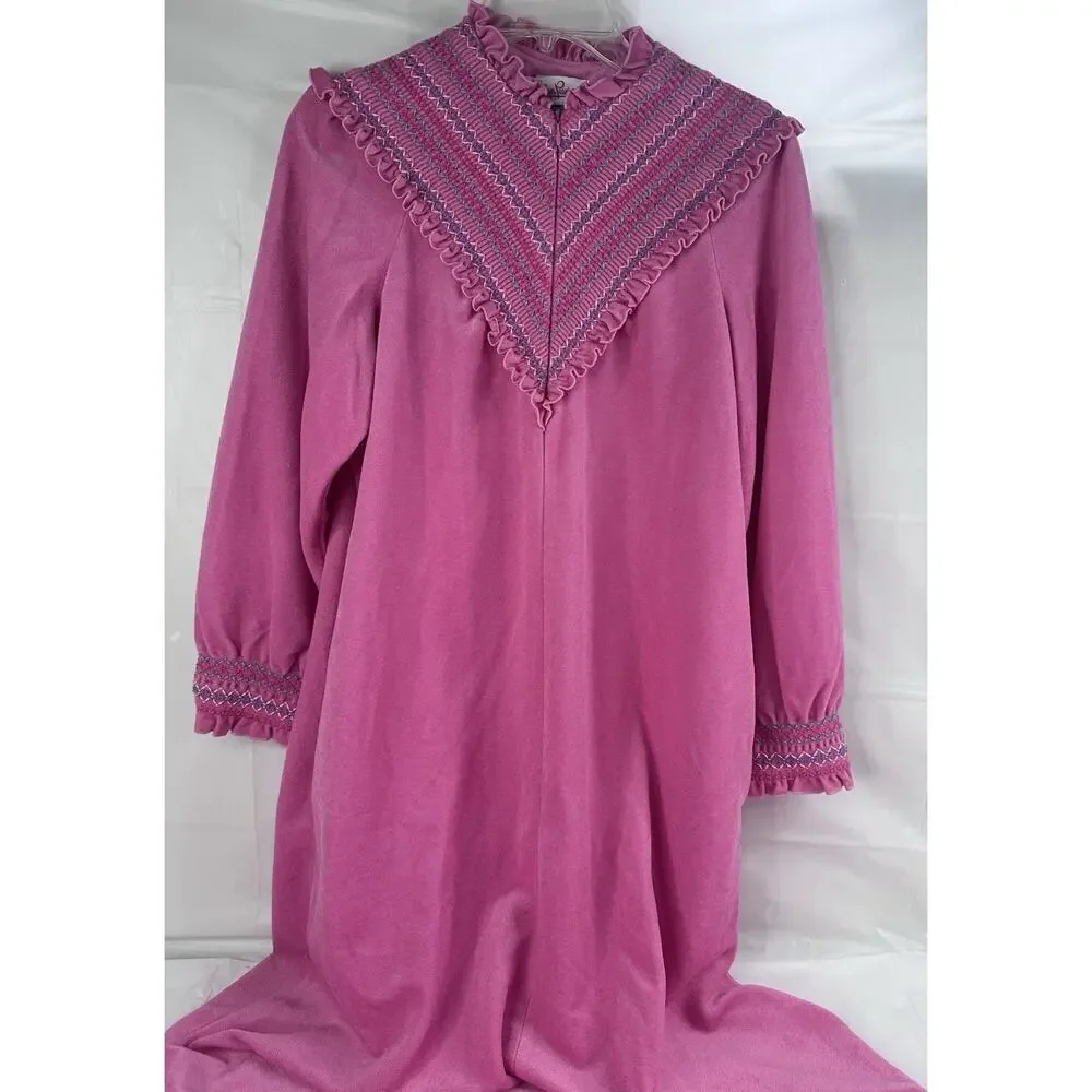 Vintage Evelyn Pearson Nightgown Womens M Long Sleeve 70s Loungewear Cottagecore